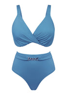 Momship Ruched Crisscross Front Underwire Swim Bikini Set - HSIA