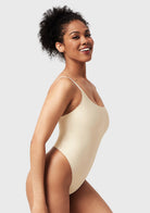 Seamless Comfort Square Neck Sleeveless Bodysuit Backless High Cut Thong Tank Tops - HSIA