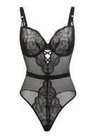 Blossom Mist Plus Size Lace Bodysuit Sexy Unlined Underwire Top Lingerie One Piece Snap Crotch Teddy - HSIA