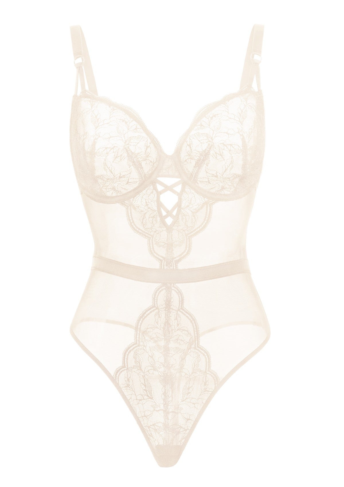 Blossom Mist Plus Size Lace Bodysuit Sexy Unlined Underwire Top Lingerie One Piece Snap Crotch Teddy - HSIA