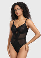 Blossom Mist Plus Size Lace Bodysuit Sexy Unlined Underwire Top Lingerie One Piece Snap Crotch Teddy - HSIA