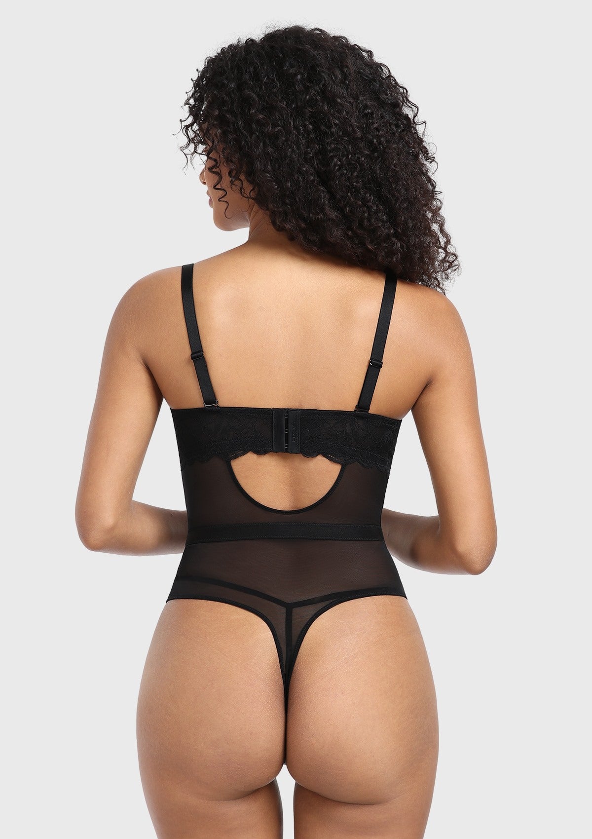 Blossom Mist Plus Size Lace Bodysuit Sexy Unlined Underwire Top Lingerie One Piece Snap Crotch Teddy - HSIA