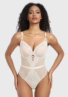 Blossom Mist Plus Size Lace Bodysuit Sexy Unlined Underwire Top Lingerie One Piece Snap Crotch Teddy - HSIA