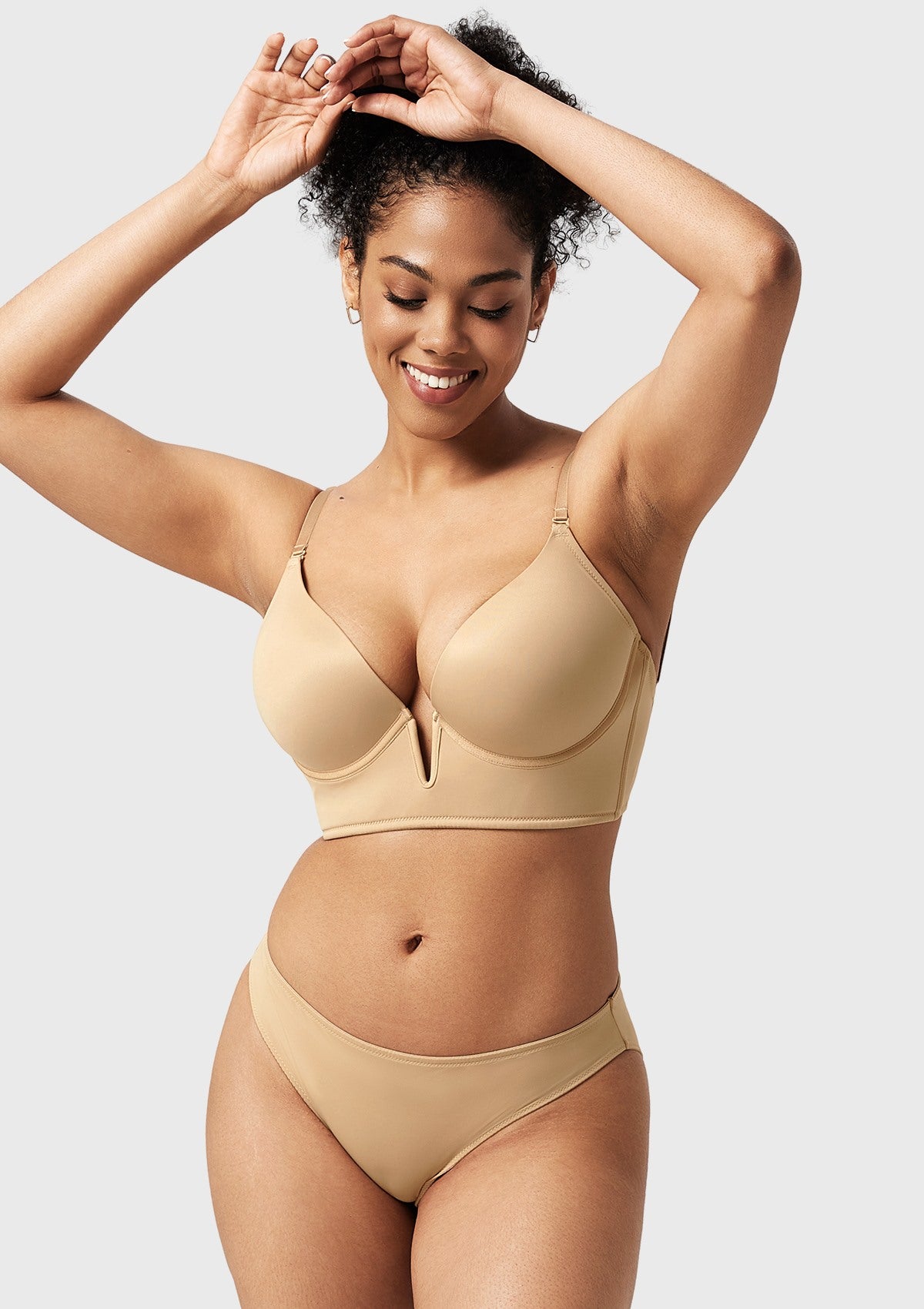 Songful Seamless Deep V Plunge Multiway Convertible Backless Push Up T-shirt Bra - HSIA