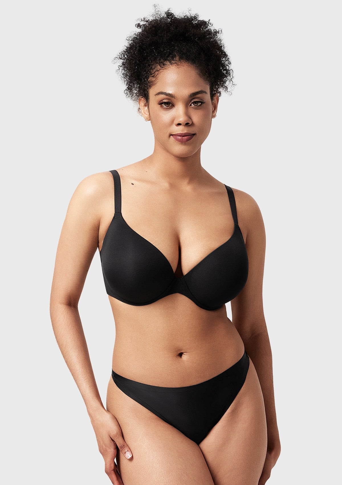 Songful Seamless Support Plunge Push-Up Lightly Padded T-Shirt Full Coverage Underwire Bra - HSIA