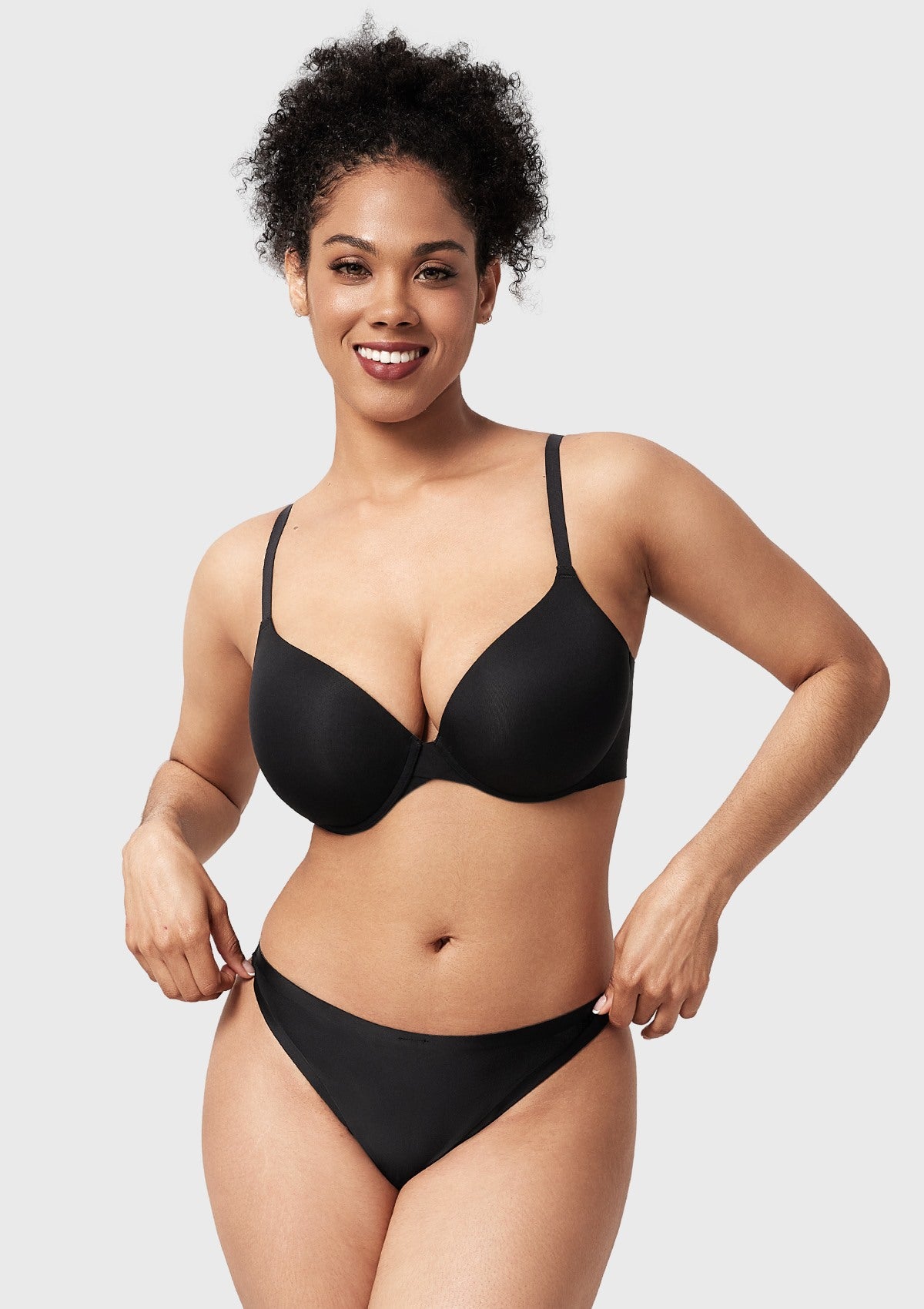 Songful Seamless Support Plunge Push-Up Lightly Padded T-Shirt Full Coverage Underwire Bra - HSIA