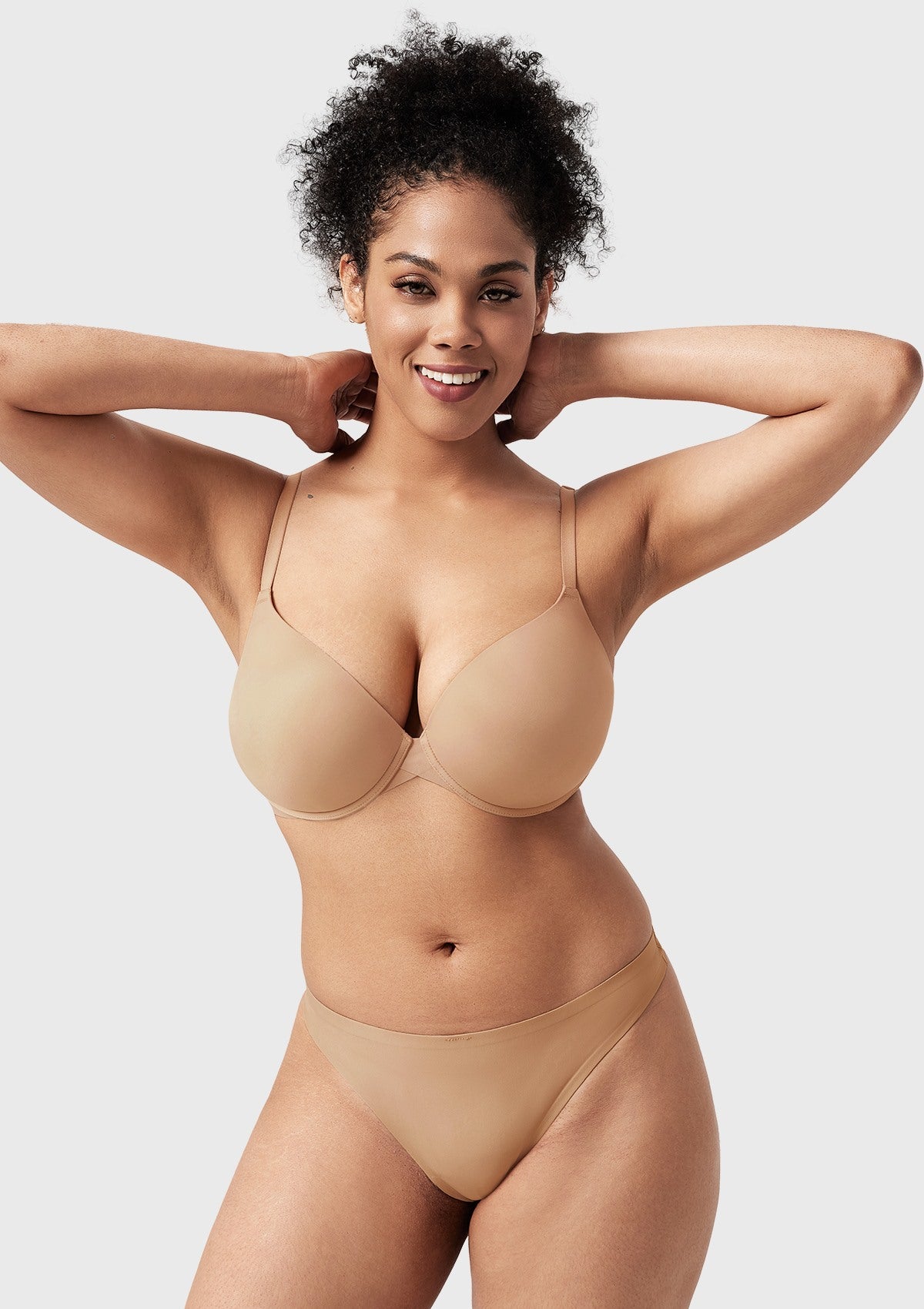Songful Seamless Support Plunge Push-Up Lightly Padded T-Shirt Full Coverage Underwire Bra - HSIA