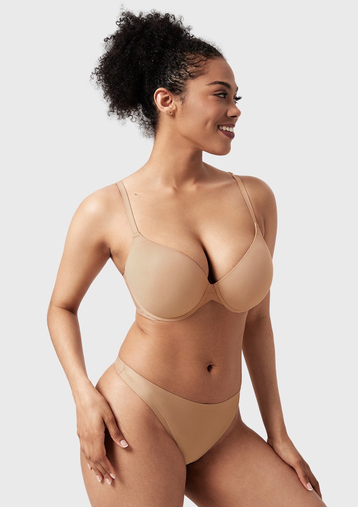 Songful Seamless Support Plunge Push-Up Lightly Padded T-Shirt Full Coverage Underwire Bra - HSIA