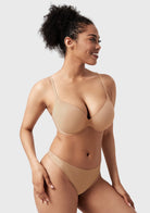 Songful Seamless Support Plunge Push-Up Lightly Padded T-Shirt Full Coverage Underwire Bra - HSIA