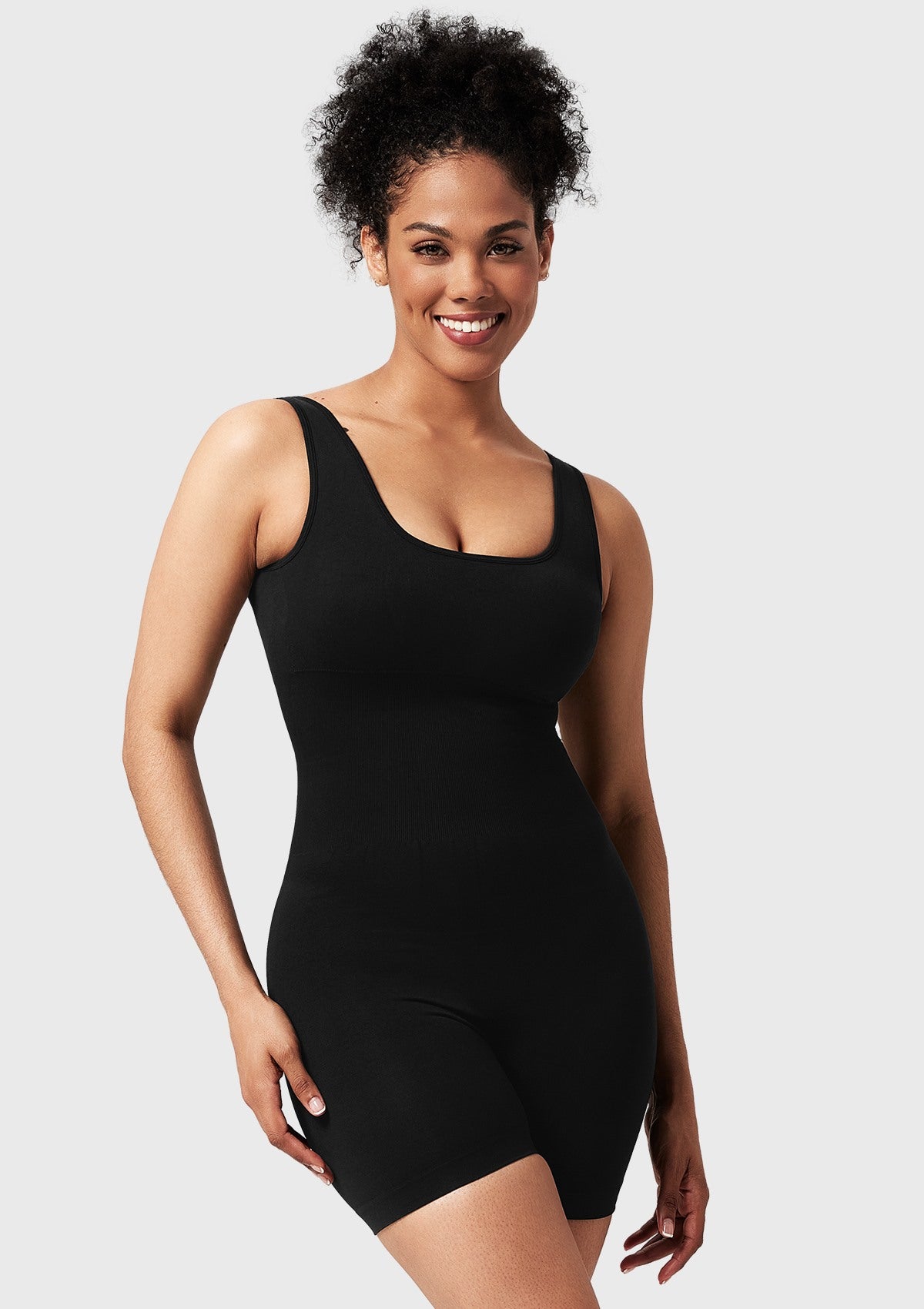 Songful Square Neck Sculpting Tummy Control Bodysuit One Piece Workout Sleeveless Romper - HSIA