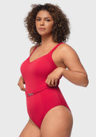 V-Neck Chain Trim One-Piece Swimwear - HSIA