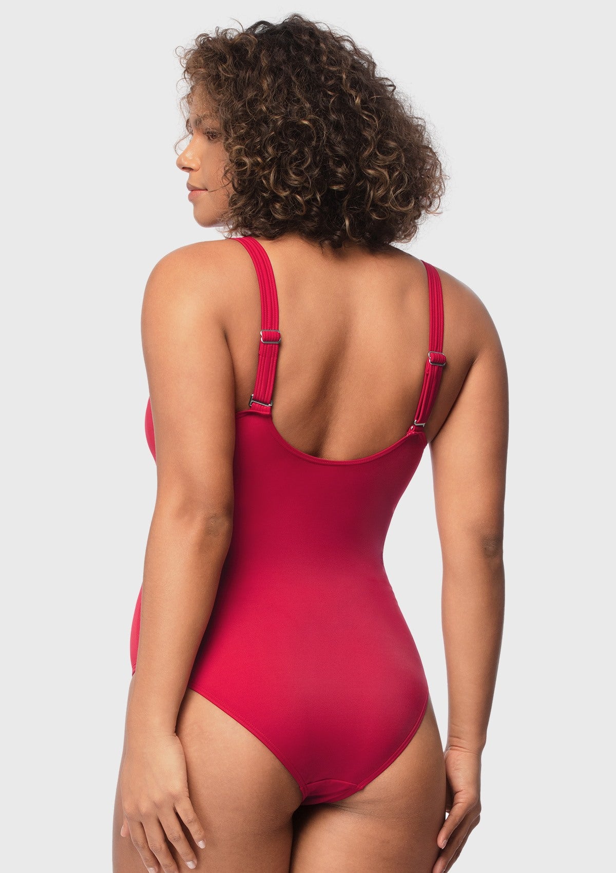 V-Neck Chain Trim One-Piece Swimwear - HSIA