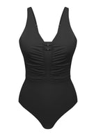 V-Neck Shirred One-Piece Swimwear - HSIA