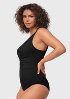 V-Neck Shirred One-Piece Swimwear - HSIA