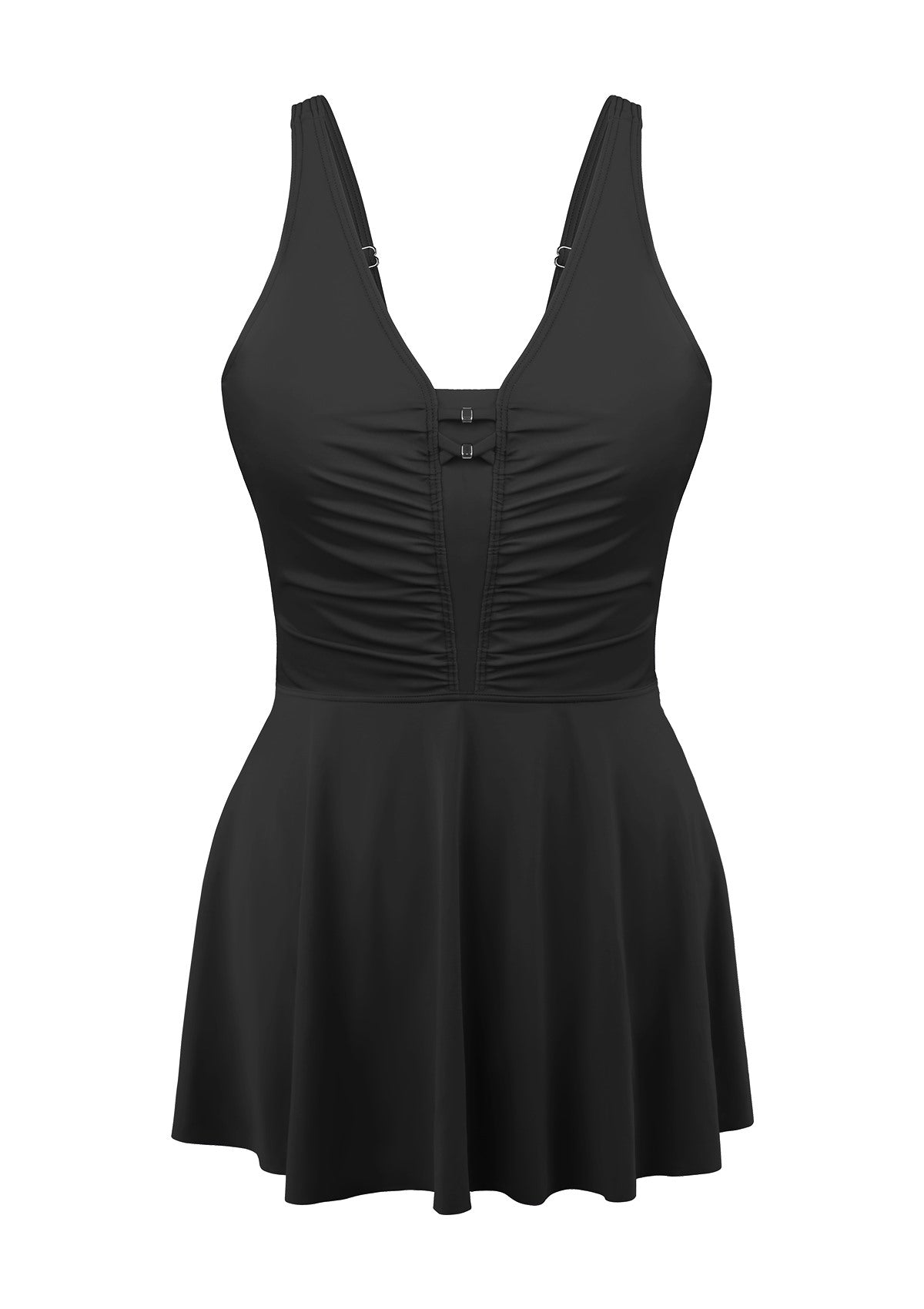 V-neck Shirred One-piece Swimdress - HSIA