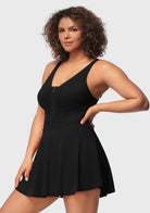 V-neck Shirred One-piece Swimdress - HSIA