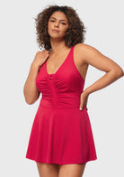 V-neck Shirred One-piece Swimdress - HSIA