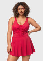 V-neck Shirred One-piece Swimdress - HSIA