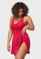 V-neck Shirred One-piece Swimdress - HSIA