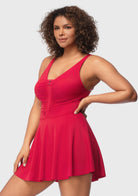 V-neck Shirred One-piece Swimdress - HSIA
