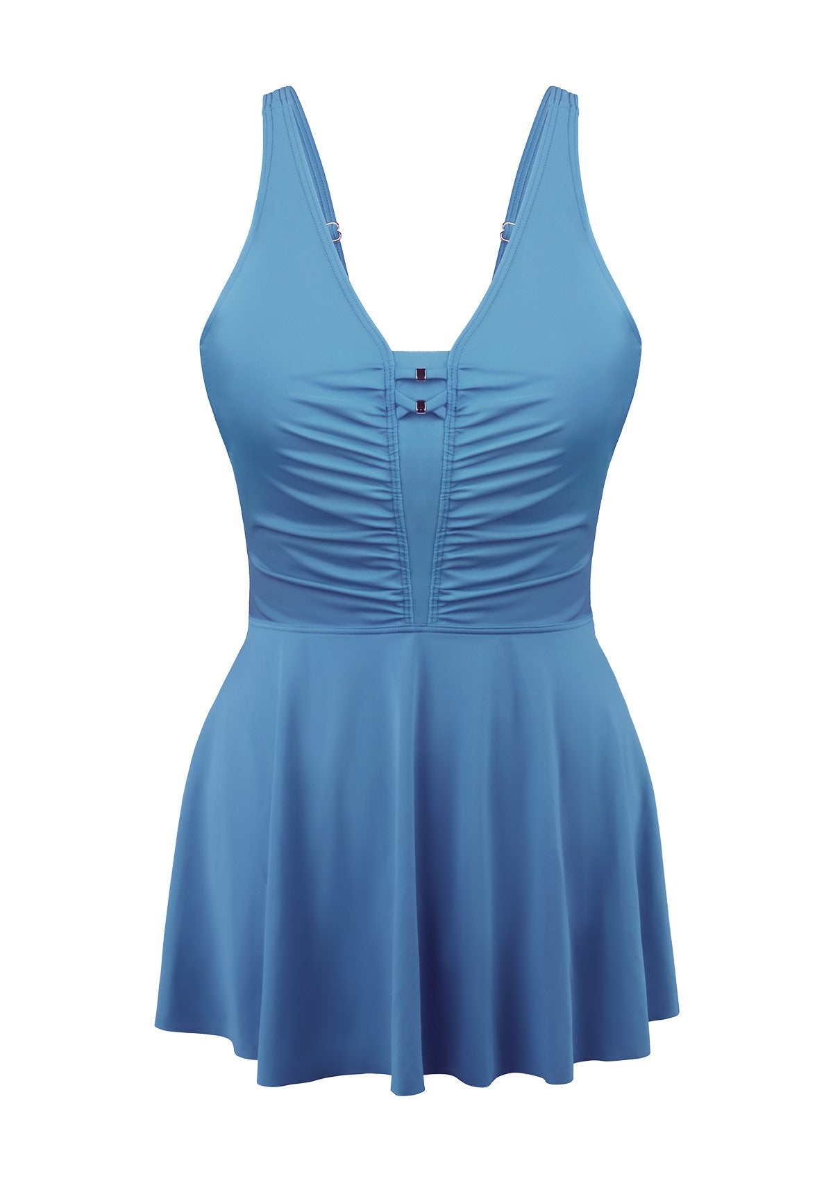 V-neck Shirred One-piece Swimdress - HSIA
