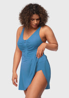 V-neck Shirred One-piece Swimdress - HSIA