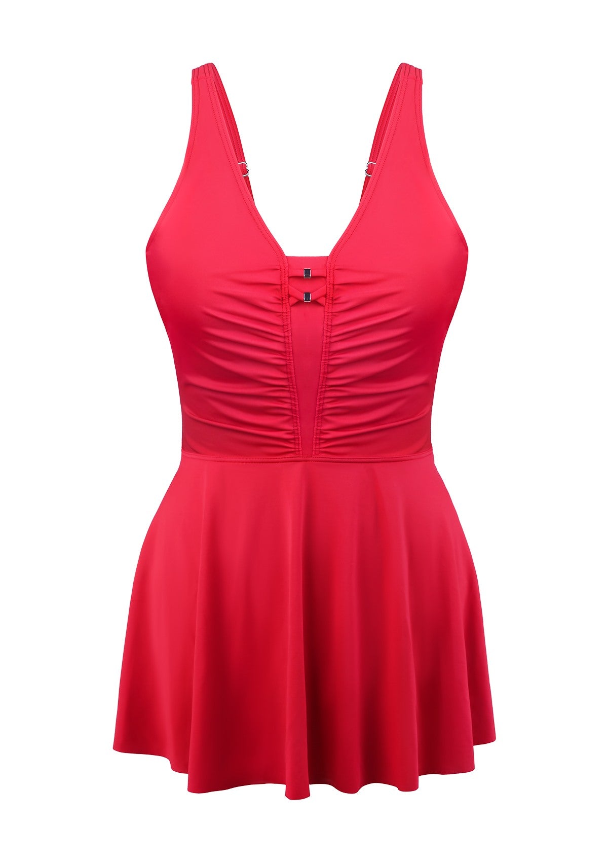 V-neck Shirred One-piece Swimdress - HSIA