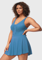 V-neck Shirred One-piece Swimdress - HSIA