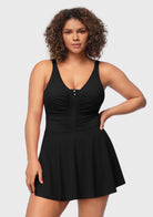 V-neck Shirred One-piece Swimdress - HSIA