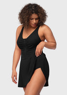 V-neck Shirred One-piece Swimdress - HSIA