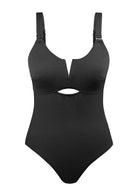 V-wire Plunge Textured One-piece Cutout Swimsuit - HSIA