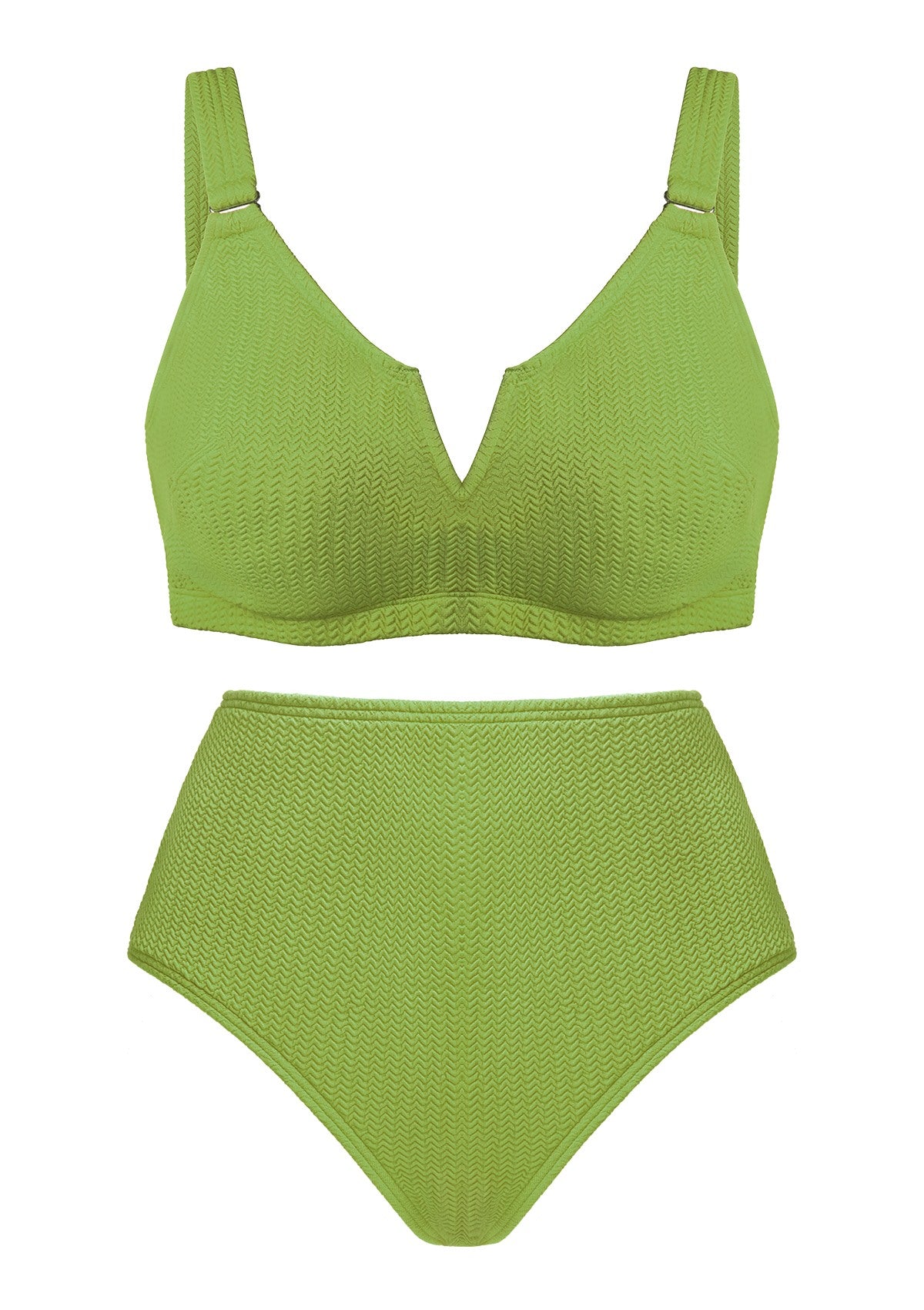 V-wire Plunge Textured Two-piece Bikini Set - HSIA
