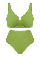 V-wire Plunge Textured Two-piece Bikini Set - HSIA