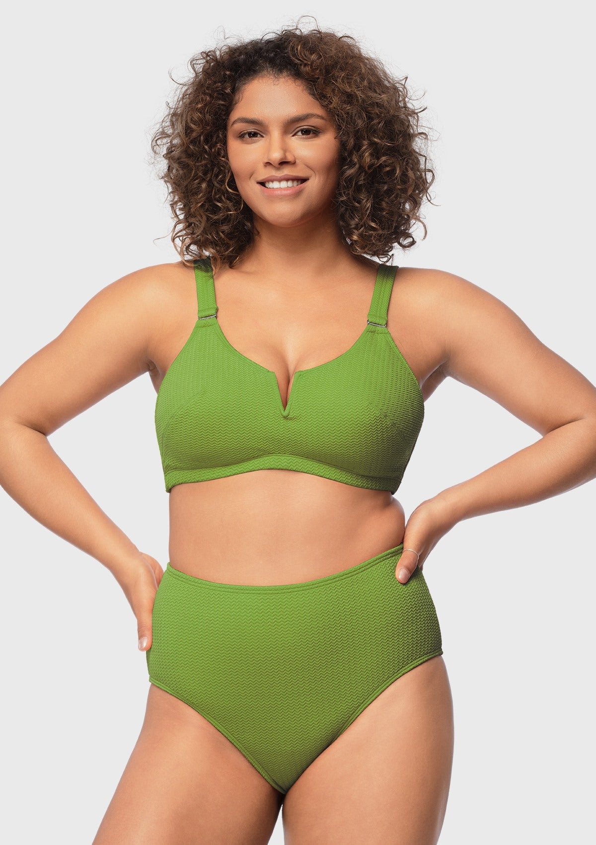 V-wire Plunge Textured Two-piece Bikini Set - HSIA