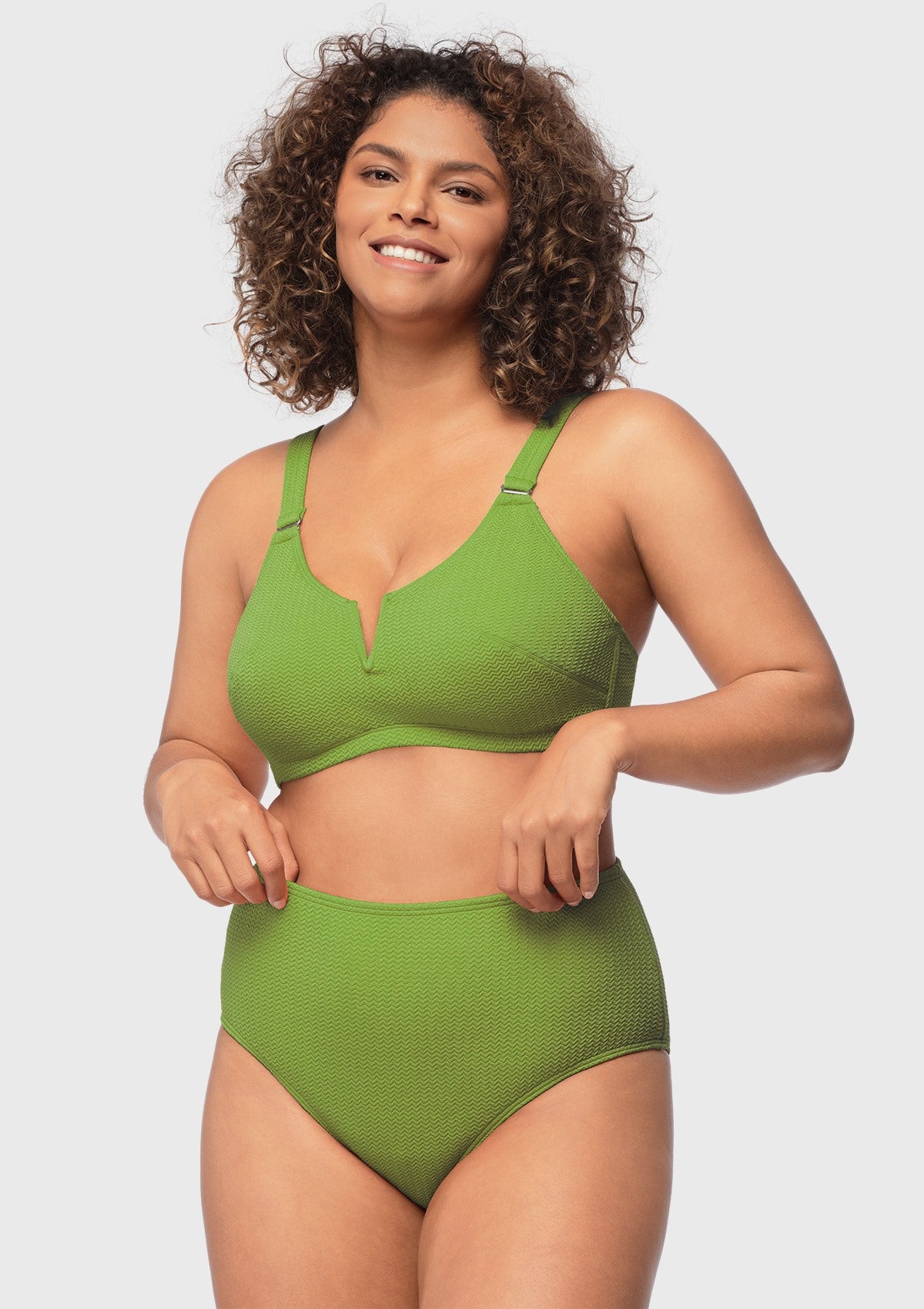 V-wire Plunge Textured Two-piece Bikini Set - HSIA