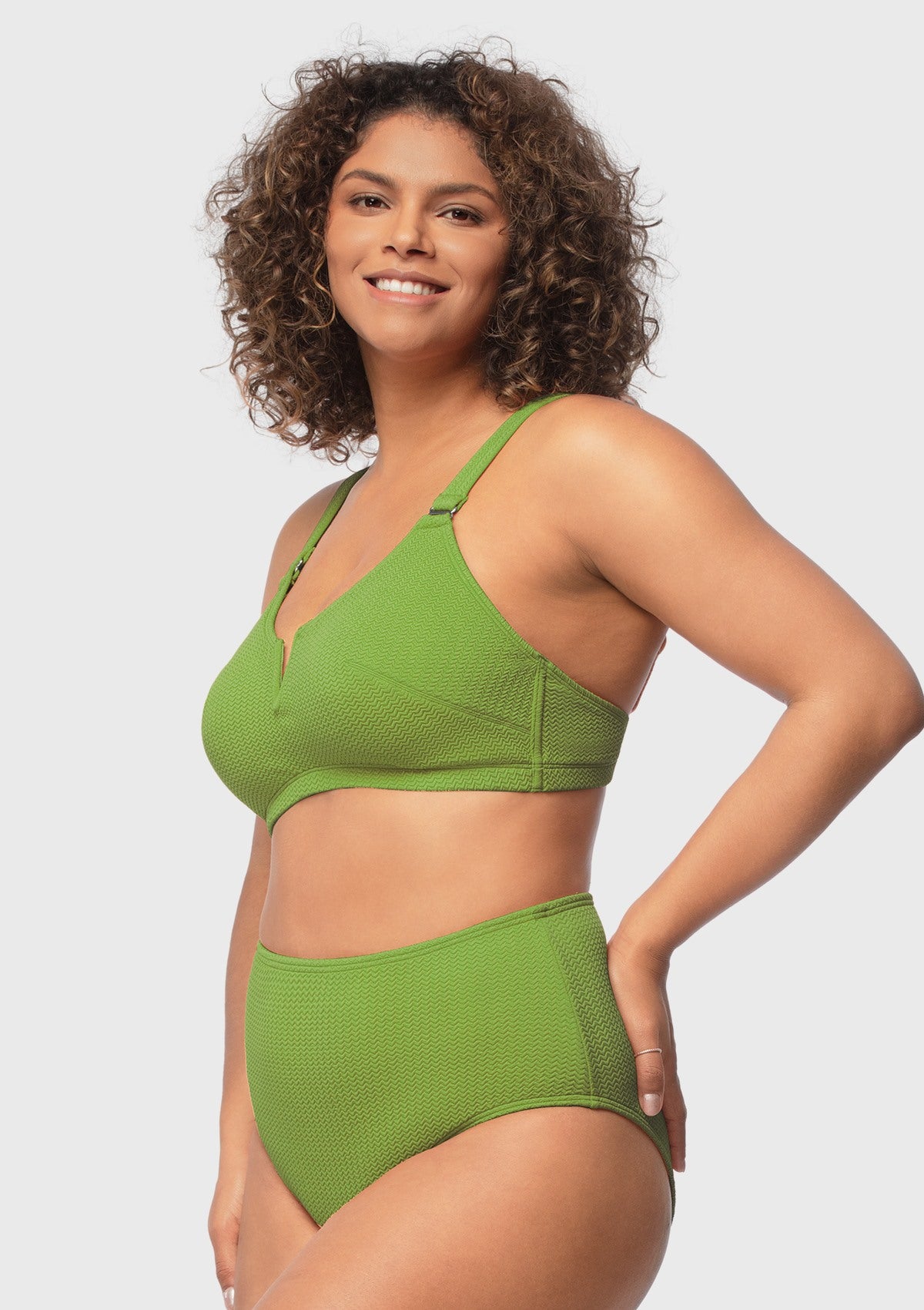 V-wire Plunge Textured Two-piece Bikini Set - HSIA