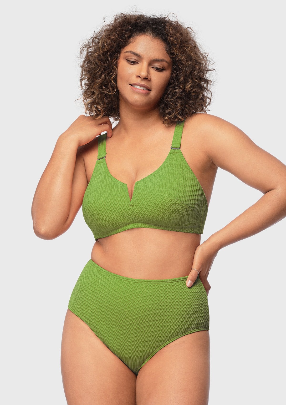 V-wire Plunge Textured Two-piece Bikini Set - HSIA