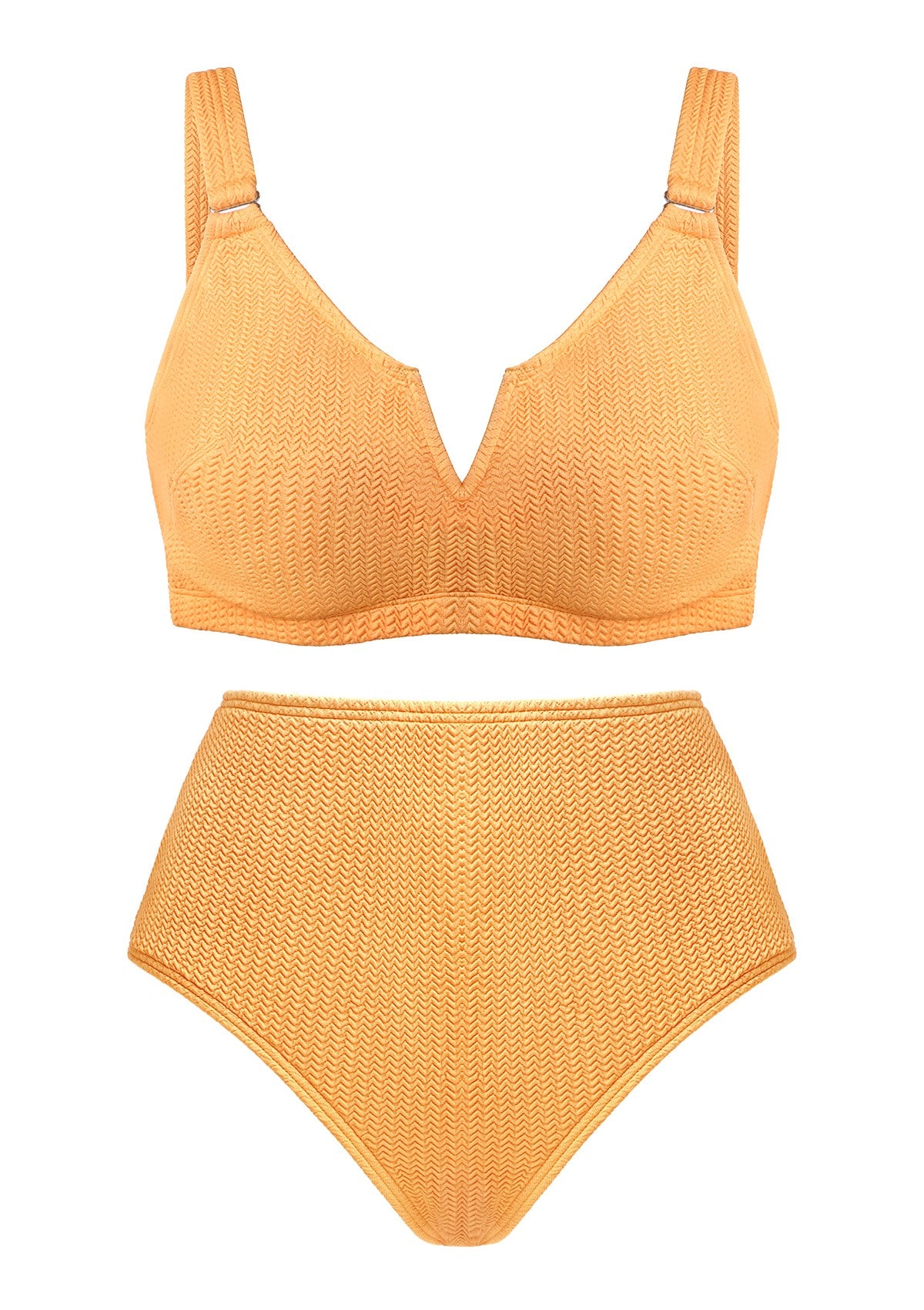 V-wire Plunge Textured Two-piece Bikini Set - HSIA