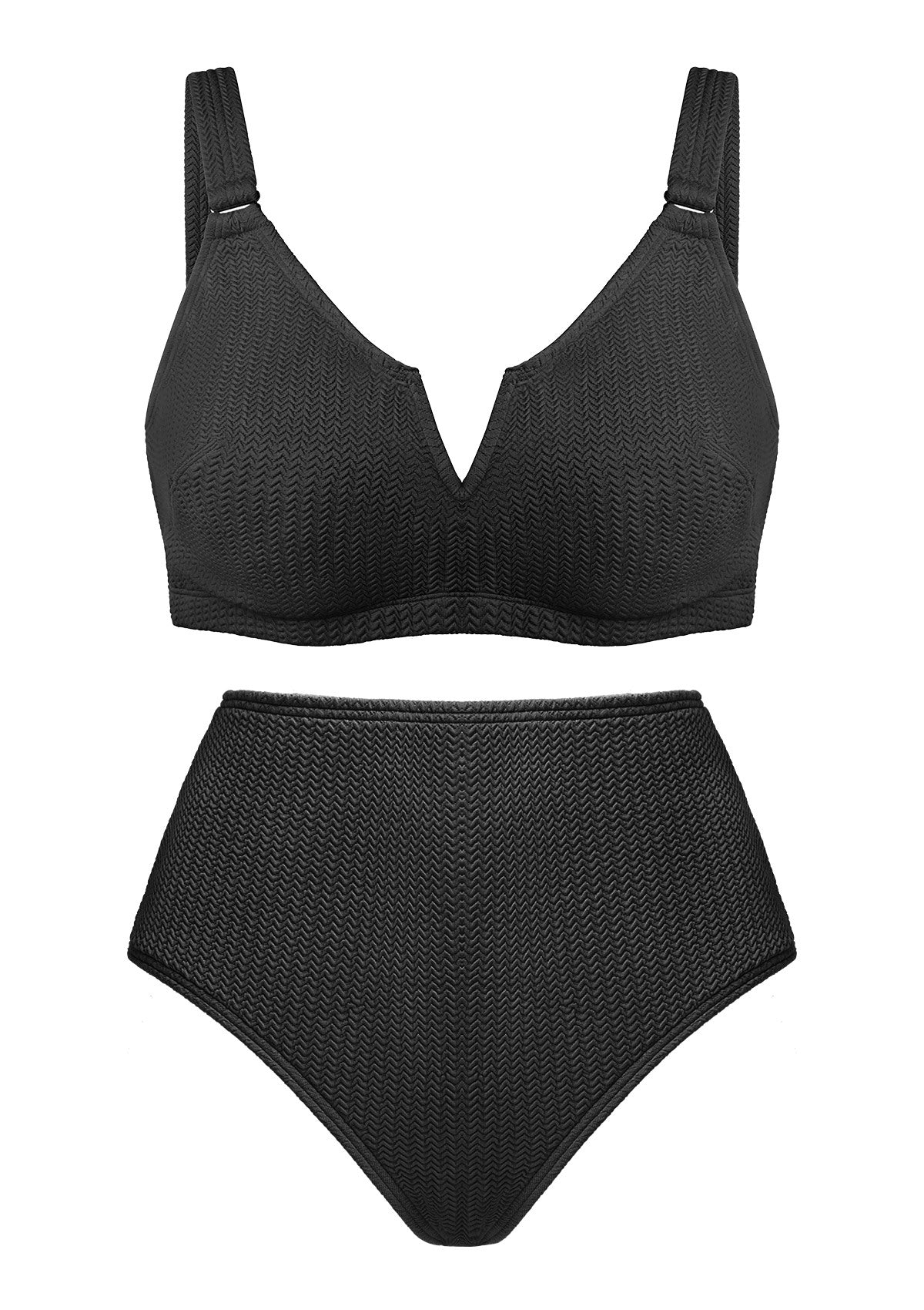 V-wire Plunge Textured Two-piece Bikini Set - HSIA