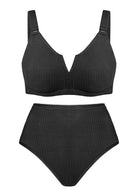 V-wire Plunge Textured Two-piece Bikini Set - HSIA