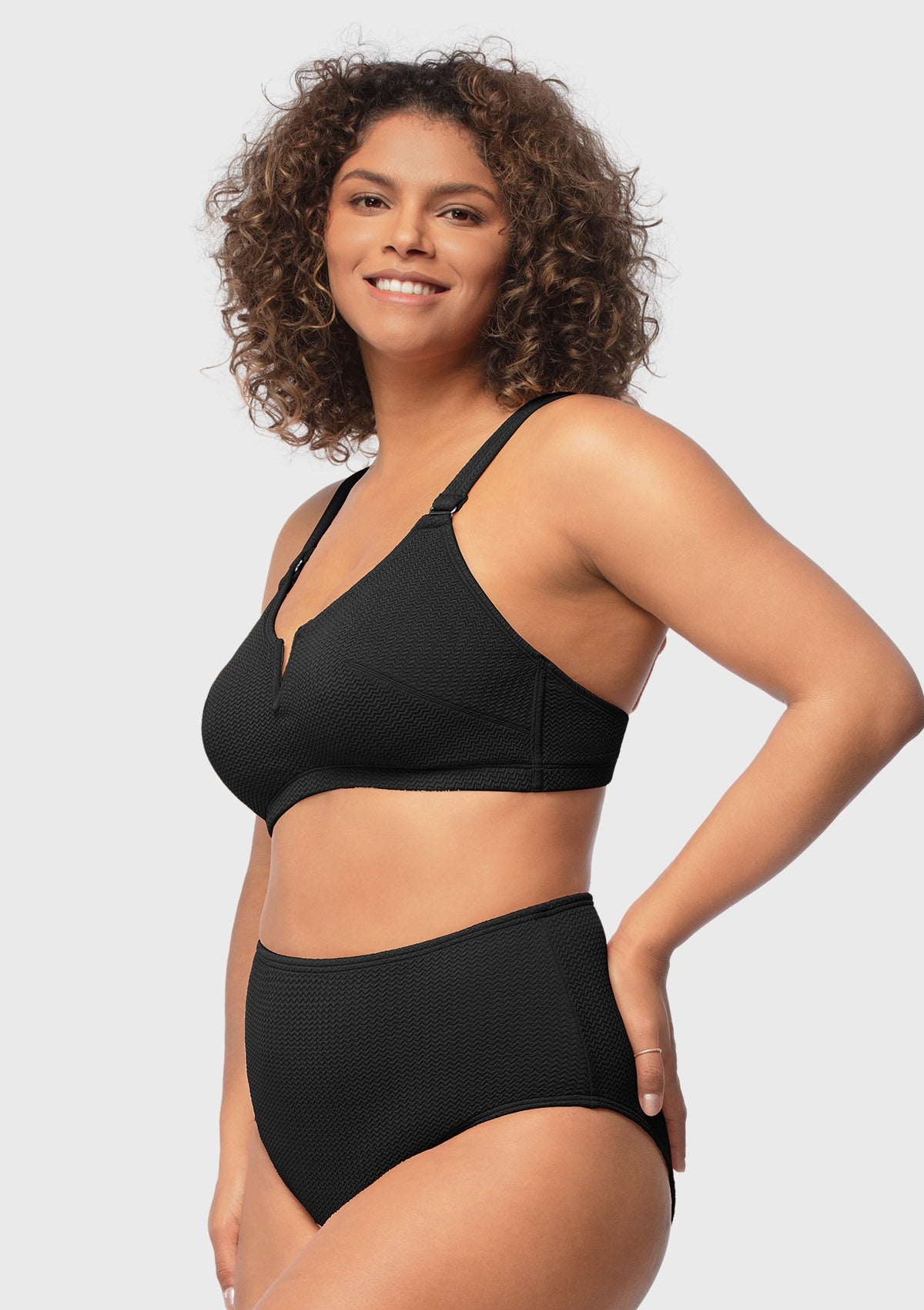 V-wire Plunge Textured Two-piece Bikini Set - HSIA