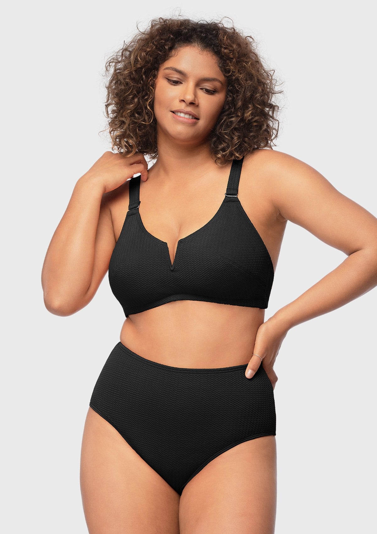 V-wire Plunge Textured Two-piece Bikini Set - HSIA