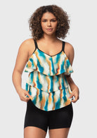 Water Color Printed Flounce Tankini Set - HSIA