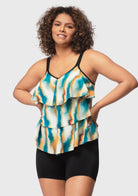Water Color Printed Flounce Tankini Set - HSIA