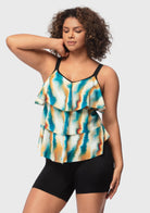 Water Color Printed Flounce Tankini Set - HSIA