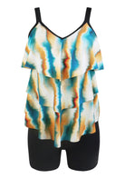 Water Color Printed Flounce Tankini Set - HSIA