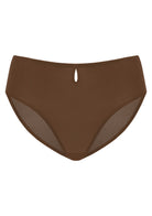 Coffee Brown Bella sheer mesh bikini underwear on model, front view, offering super soft sheer mesh comfort.