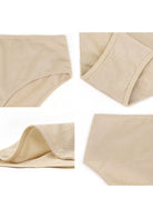 Four-panel detail shots of Natural Nude Bella mesh underwear, highlighting the 100% cotton crotch and seamless edges.