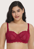 HSIA Floral Lace Unlined Bridal Burgundy Balconette Bra Set - HSIA