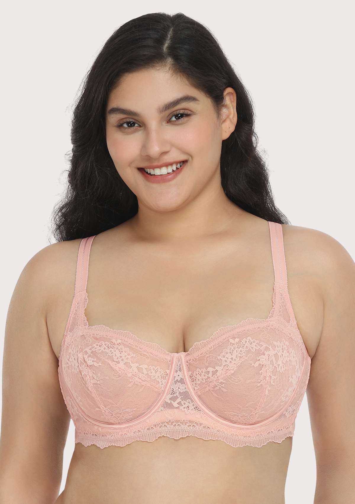 HSIA Floral Lace Unlined Bridal Pink Balconette Bra Set - HSIA
